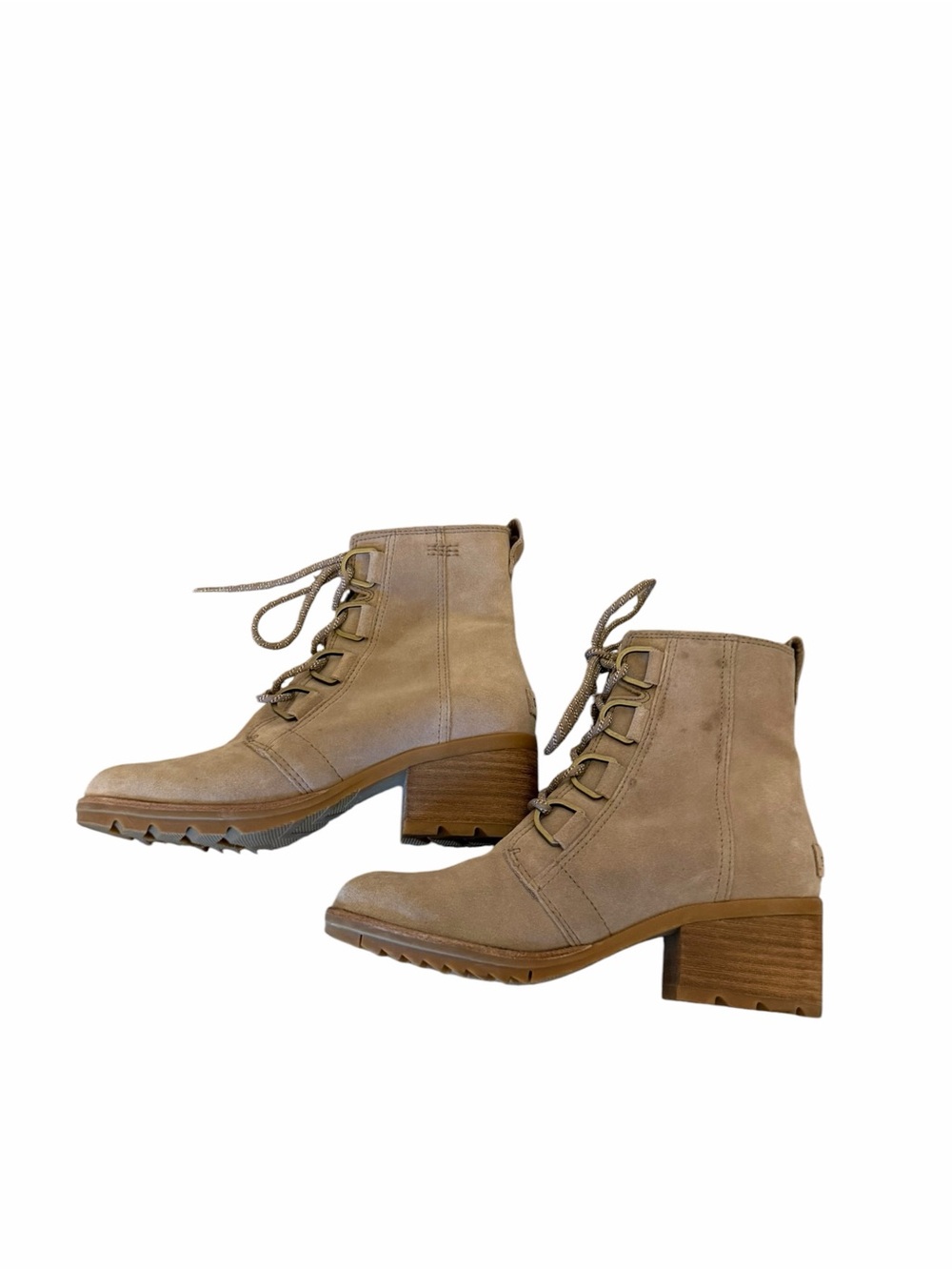 Sorel Women's Cate Lace Block Heel Ankle Booties Taupe Suede Size 8 Comfort - Picture 5 of 10